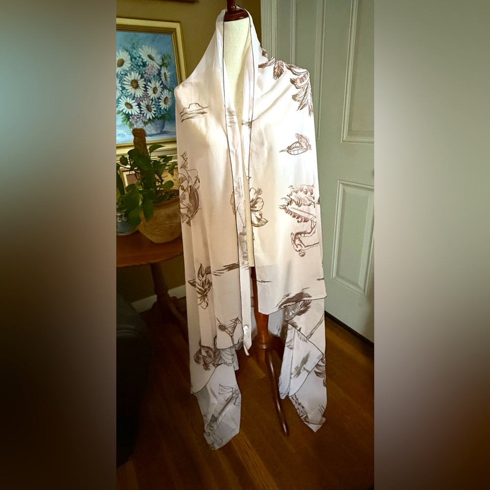 Dos Maderas XLarge Beach Pool Scarf Sarong Cover Up Sheer Nautical Cream Brown